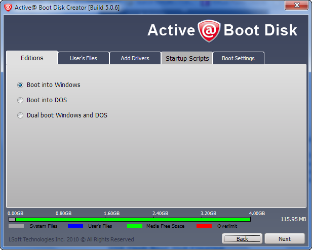 Active@ Boot Disk Optionen