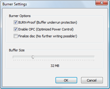 Disk Image: Burner settings