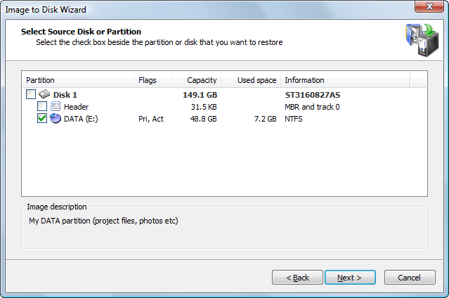 Disk Image:Selecting a Whole Disk or a Partition