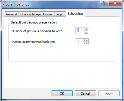 Disk Image Settings - Scheduling