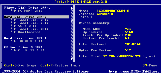 Disk Image for DOS information display