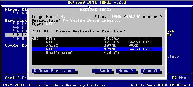 Restoring a disk image of a partition 