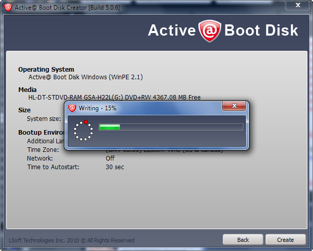 Disk Imge software. CD Boot Disk Creation in Progress
