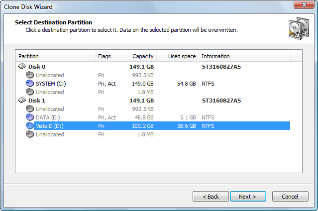 Disk Image. Selecting a Destination Partition