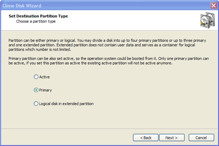 Hard Drive Backup Software. Choosing a Partition Type