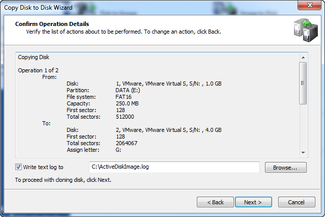 Disk Image software. Confirm Operation Details