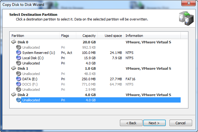 Disk Image software.Select Destination Partition