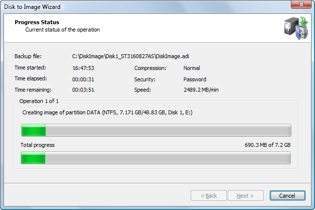 Disk Image software. Confirming the Disk Image Details