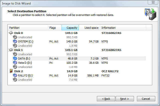 Disk Image: restoring a partition