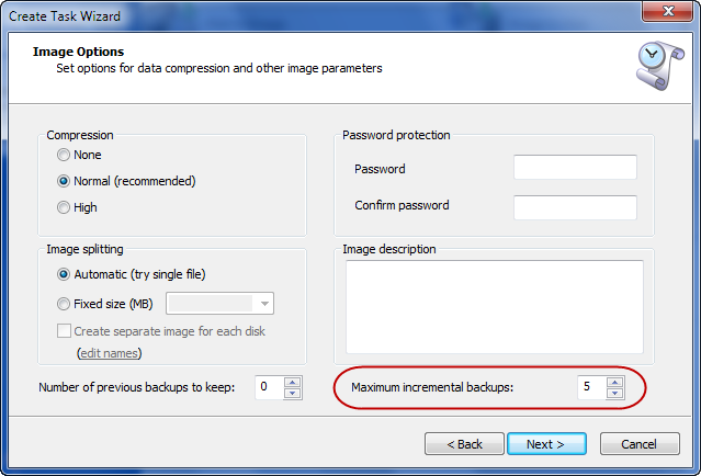 Maximum incremental backups