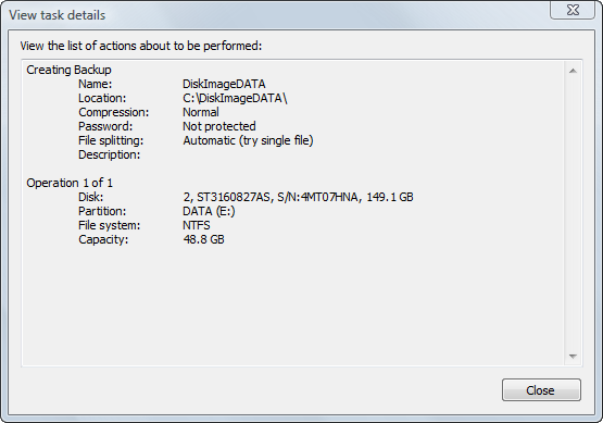 Disk Image: Viewing Task Details